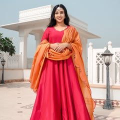 Hot Princess Pink dress with cut work dupatta