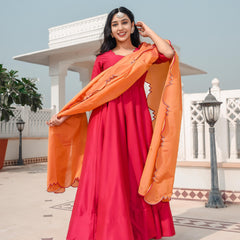 Hot Princess Pink dress with cut work dupatta