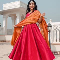 Hot Princess Pink dress with cut work dupatta