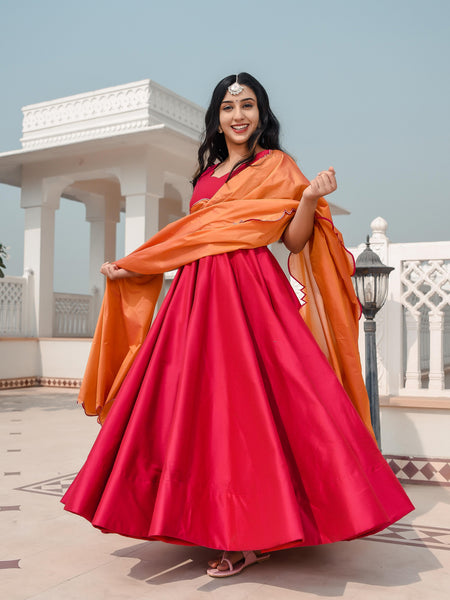 Hot Princess Pink dress with cut work dupatta