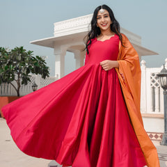 Hot Princess Pink dress with cut work dupatta