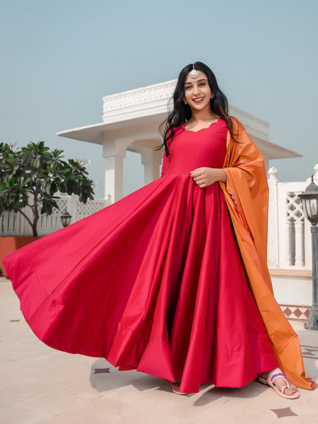 Hot Princess Pink dress with cut work dupatta