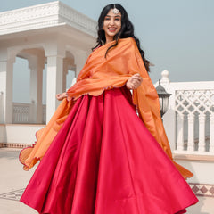 Hot Princess Pink dress with cut work dupatta