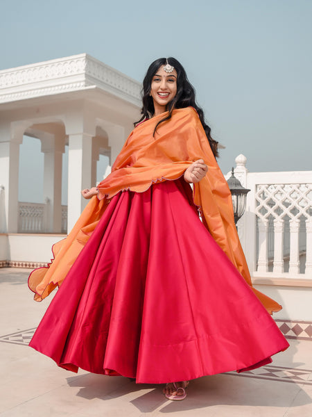 Hot Princess Pink dress with cut work dupatta