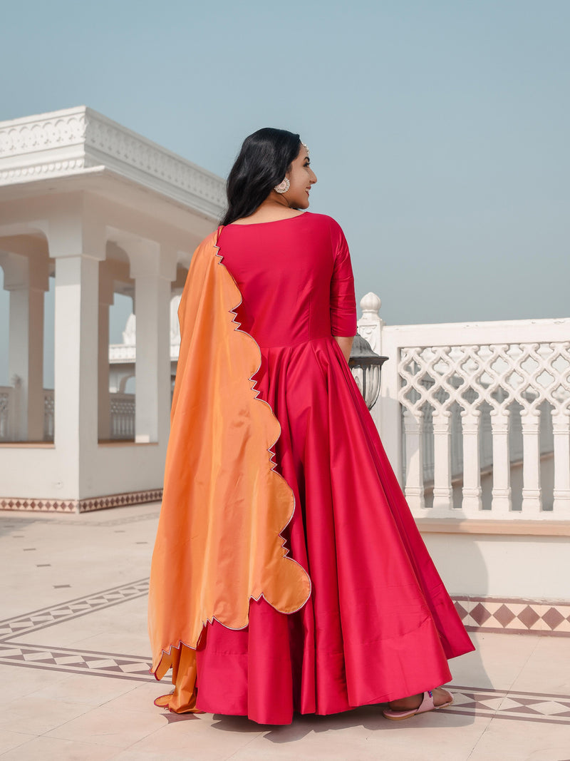 Hot Princess Pink dress with cut work dupatta