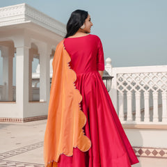 Hot Princess Pink dress with cut work dupatta