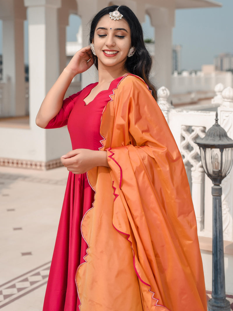 Hot Princess Pink dress with cut work dupatta