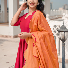 Hot Princess Pink dress with cut work dupatta