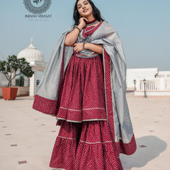 Plum Maroon Cut Sleeves Sharara Set