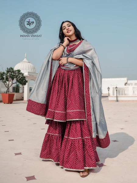 Plum Maroon Cut Sleeves Sharara Set