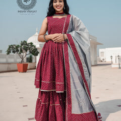 Plum Maroon Cut Sleeves Sharara Set