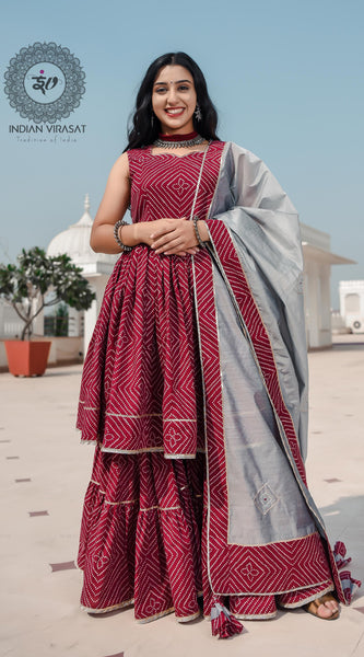 Plum Maroon Cut Sleeves Sharara Set - Indianvirasat