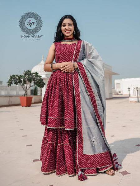 Plum Maroon Cut Sleeves Sharara Set