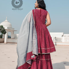 Plum Maroon Cut Sleeves Sharara Set