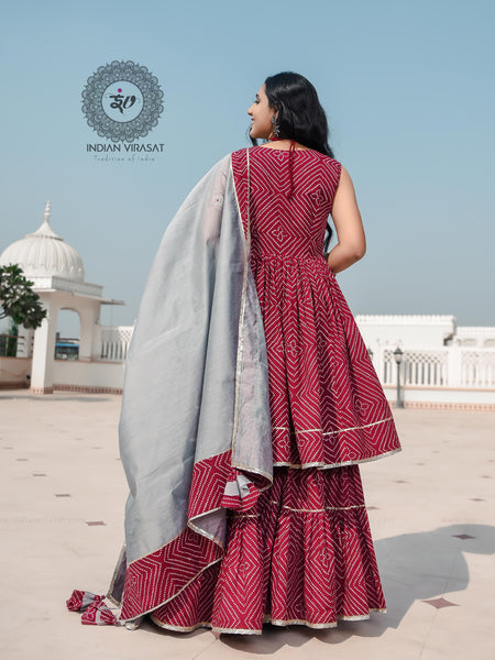 Plum Maroon Cut Sleeves Sharara Set