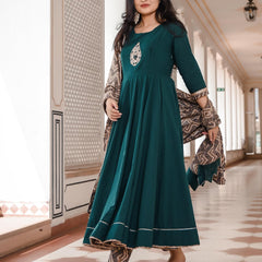 Munga Green Pittan work Anarkali Suit Set