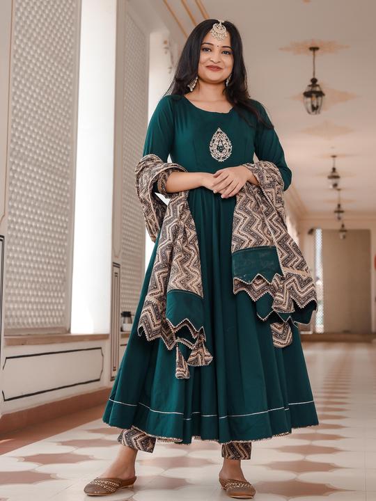 Munga Green Pittan work Anarkali Suit Set