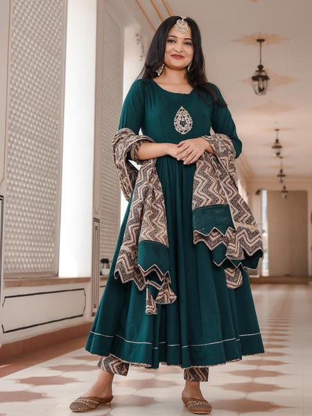 Munga Green Pittan work Anarkali Suit Set