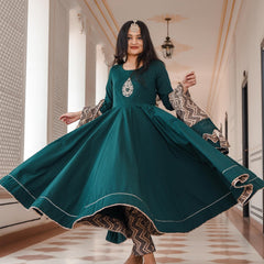 Munga Green Pittan work Anarkali Suit Set