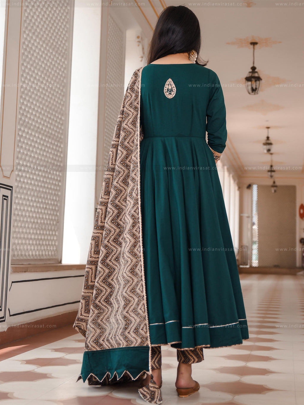 Munga Green Pittan work Anarkali Suit Set - Indianvirasat