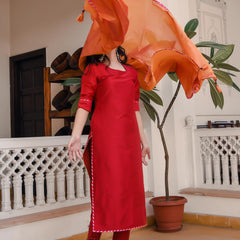Rose Red Suit With Contrast Dupatta