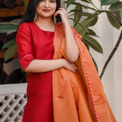 Rose Red Suit With Contrast Dupatta