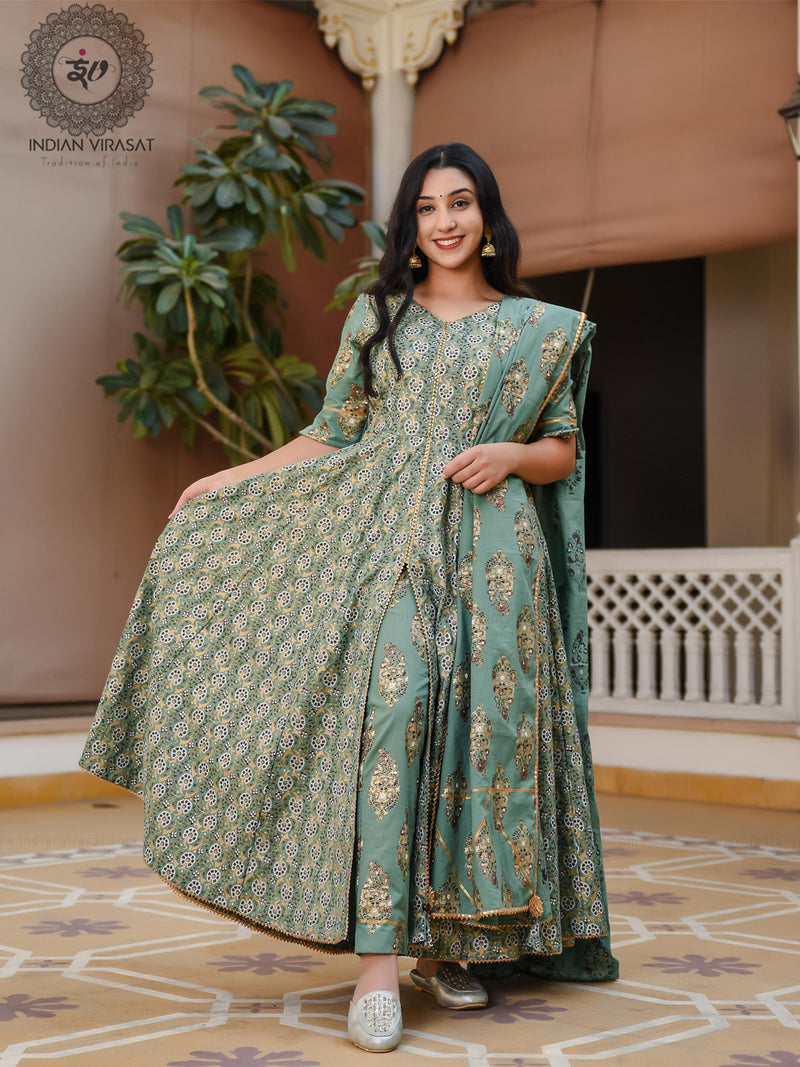 Juniper Green Front Slit Suit Set