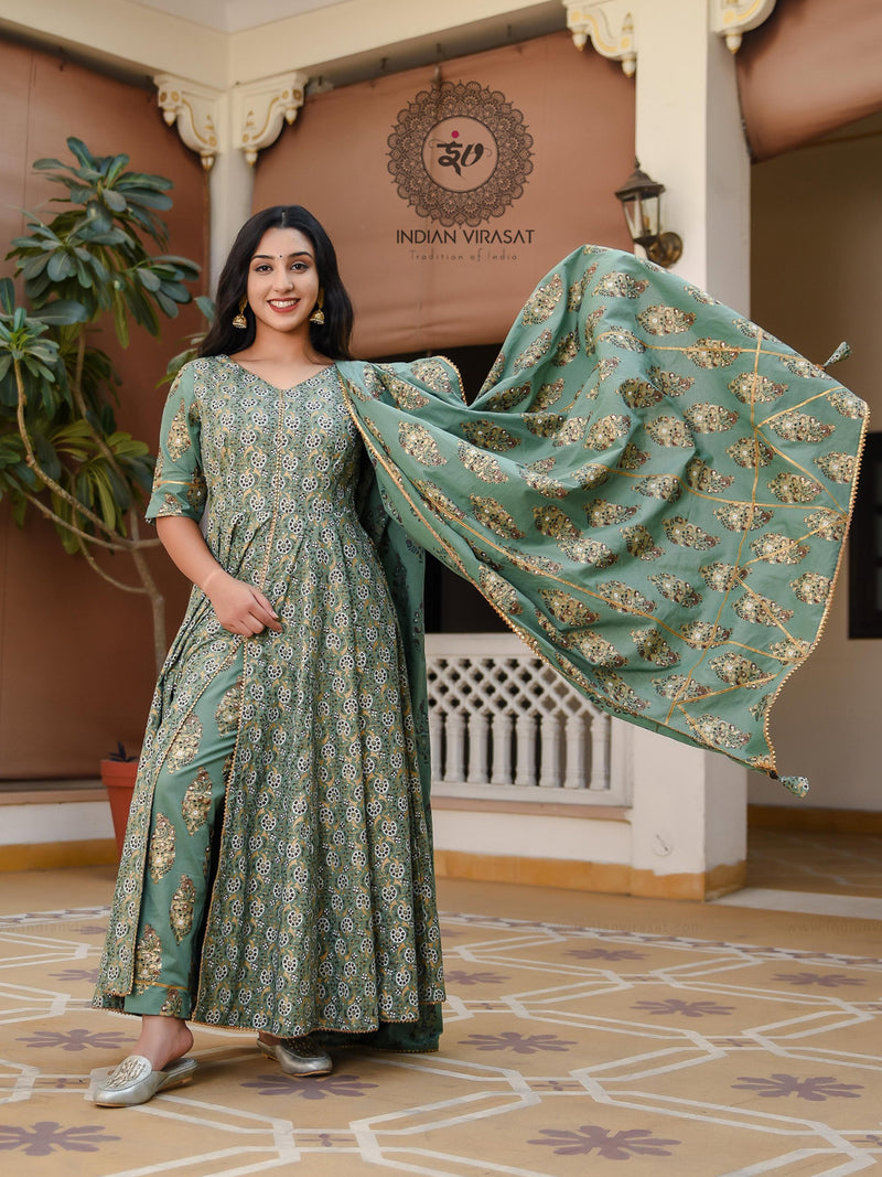 Juniper Green Front Slit Suit Set