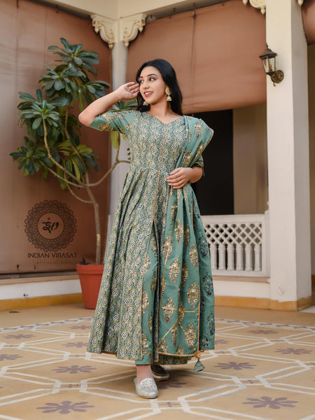 Juniper Green Front Slit Suit Set