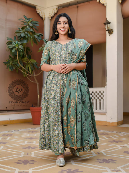 Juniper Green Front Slit Suit Set