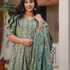 Juniper Green Front Slit Suit Set