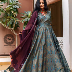 Seaweed Green Cotton Anarkali Set