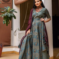 Seaweed Green Cotton Anarkali Set