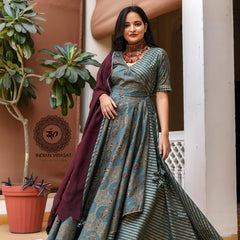 Seaweed Green Cotton Anarkali Set