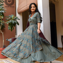 Seaweed Green Cotton Anarkali Set