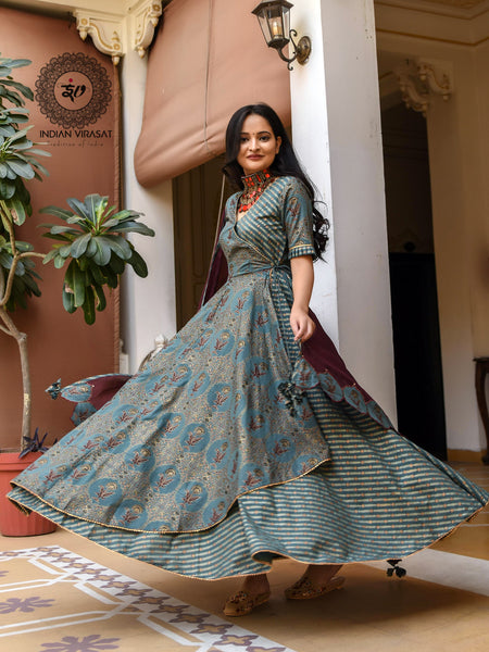 Seaweed Green Cotton Anarkali Set
