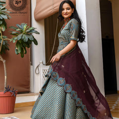 Seaweed Green Cotton Anarkali Set