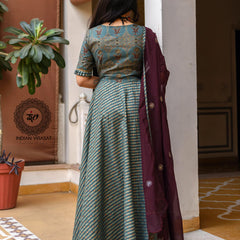 Seaweed Green Cotton Anarkali Set