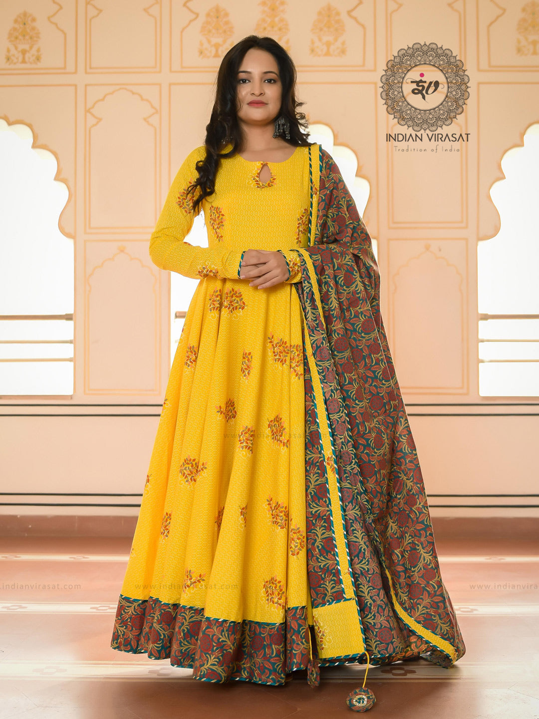 Buy Yellow Crepe And Viscose Anarkali Churidar Dress Online | Andaaz Fashion