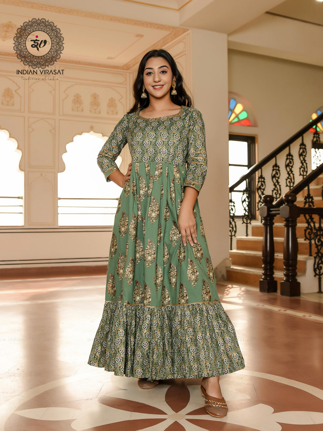 Juniper Green Jal & Boota Print Dress – Indianvirasat