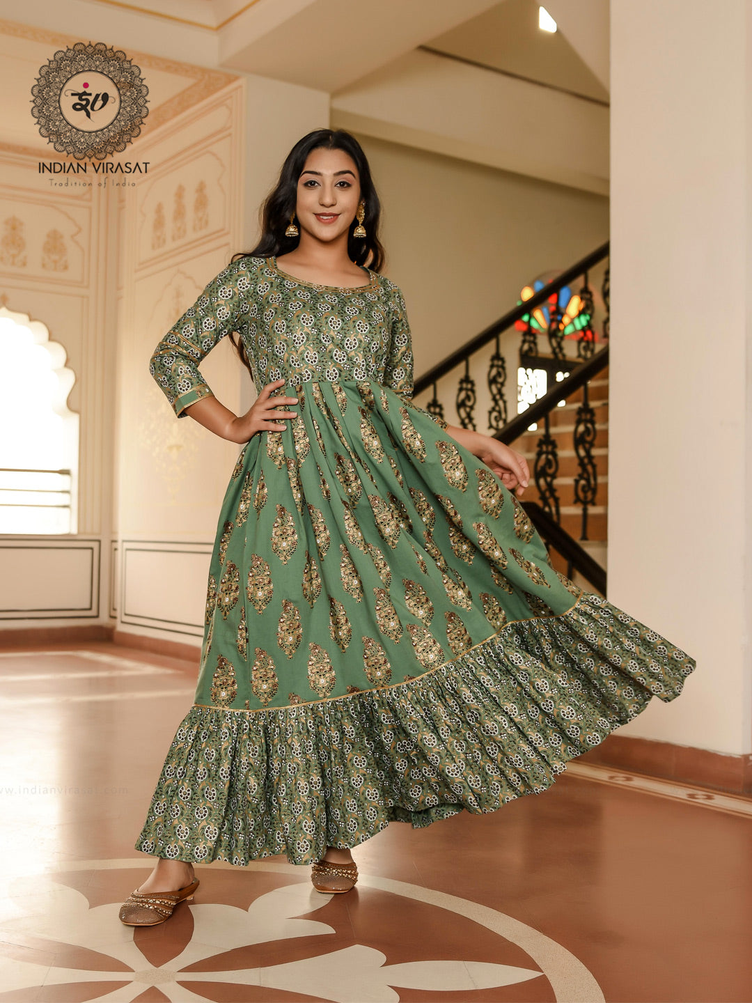 Green Designer Indian Bridal Anarkali Long Gown In Net SFFZ112523 – Siya  Fashions