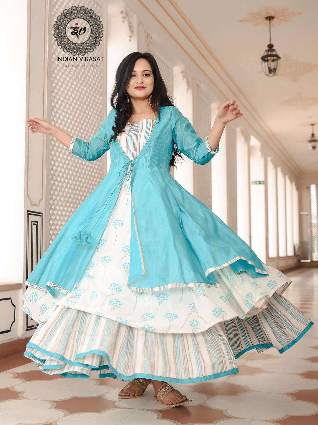 Buy Rani Shibori Print With Sequence Cotton Gown From Ethnic Plus