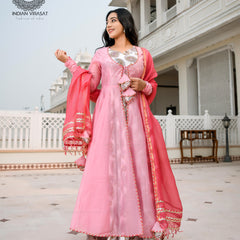 Flamingo Pink Cape with Printed Inner & Dupatta