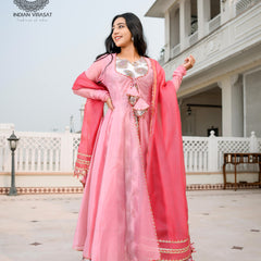 Flamingo Pink Cape with Printed Inner & Dupatta
