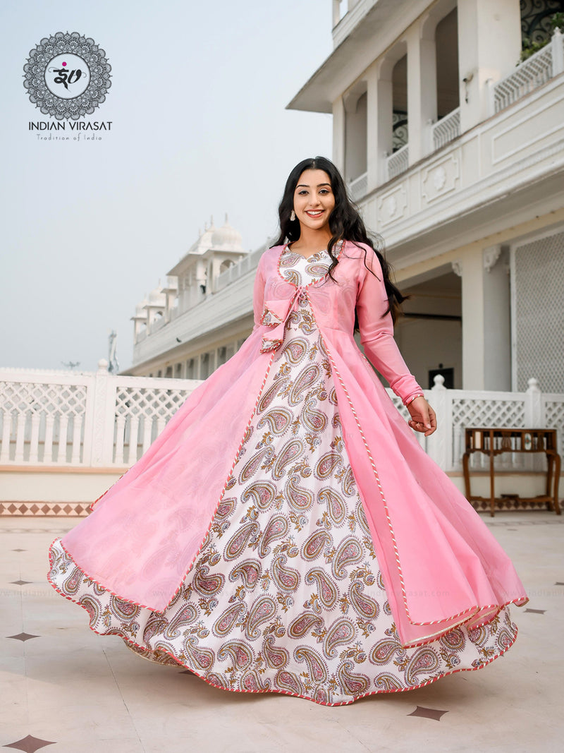 Flamingo Pink Cape with Printed Inner & Dupatta