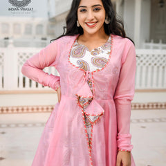 Flamingo Pink Cape with Printed Inner & Dupatta
