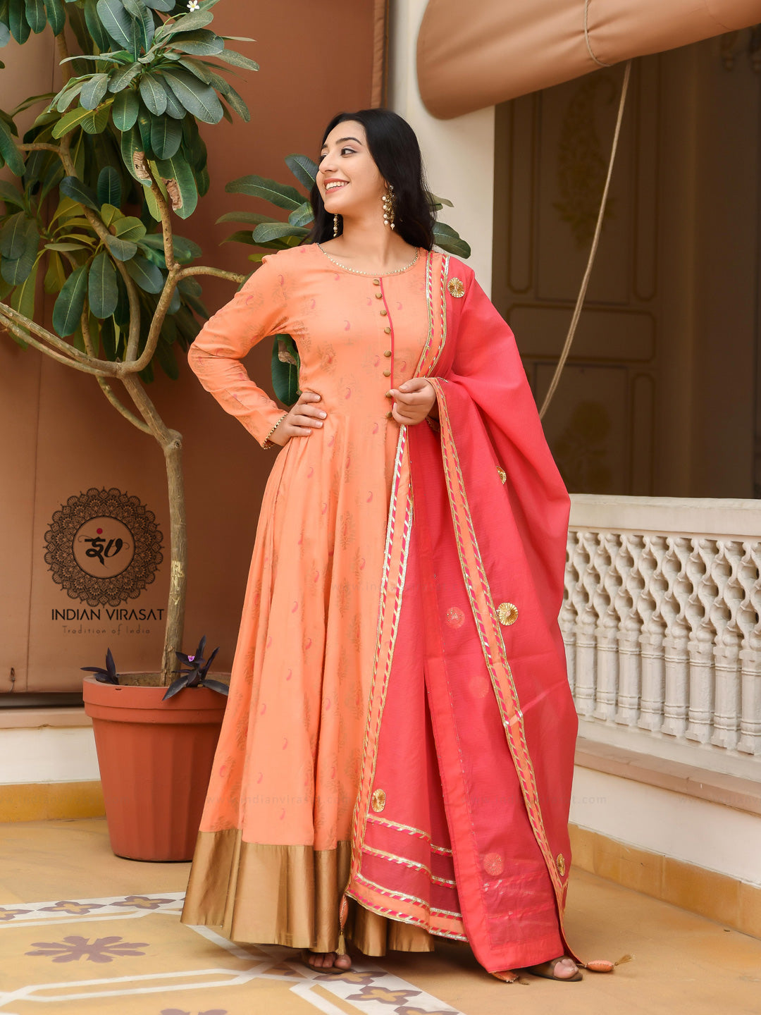 $64 - $129 - Peach Indian Gown and Peach Designer Gown Online Shopping