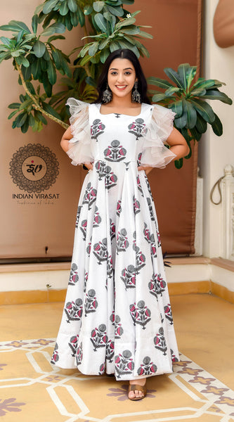Salt White Mughal Boota Dress - Indianvirasat