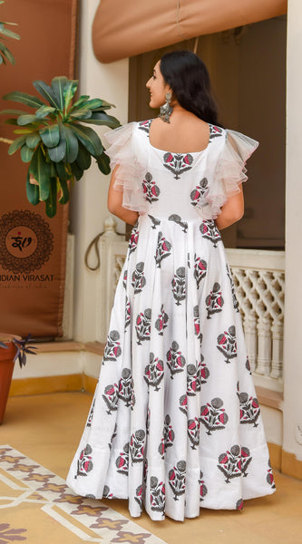 Salt White Mughal Boota Dress - Indianvirasat