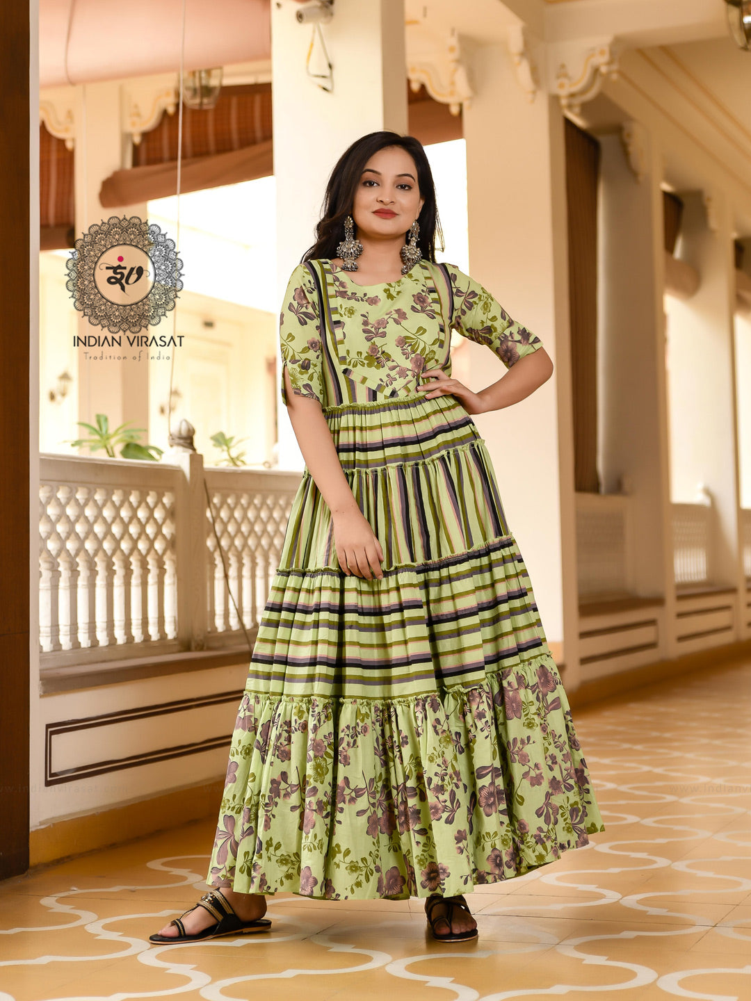 Buy Paulmi and Harsh Green Crepe Floral Print Gown Online  Aza Fashions